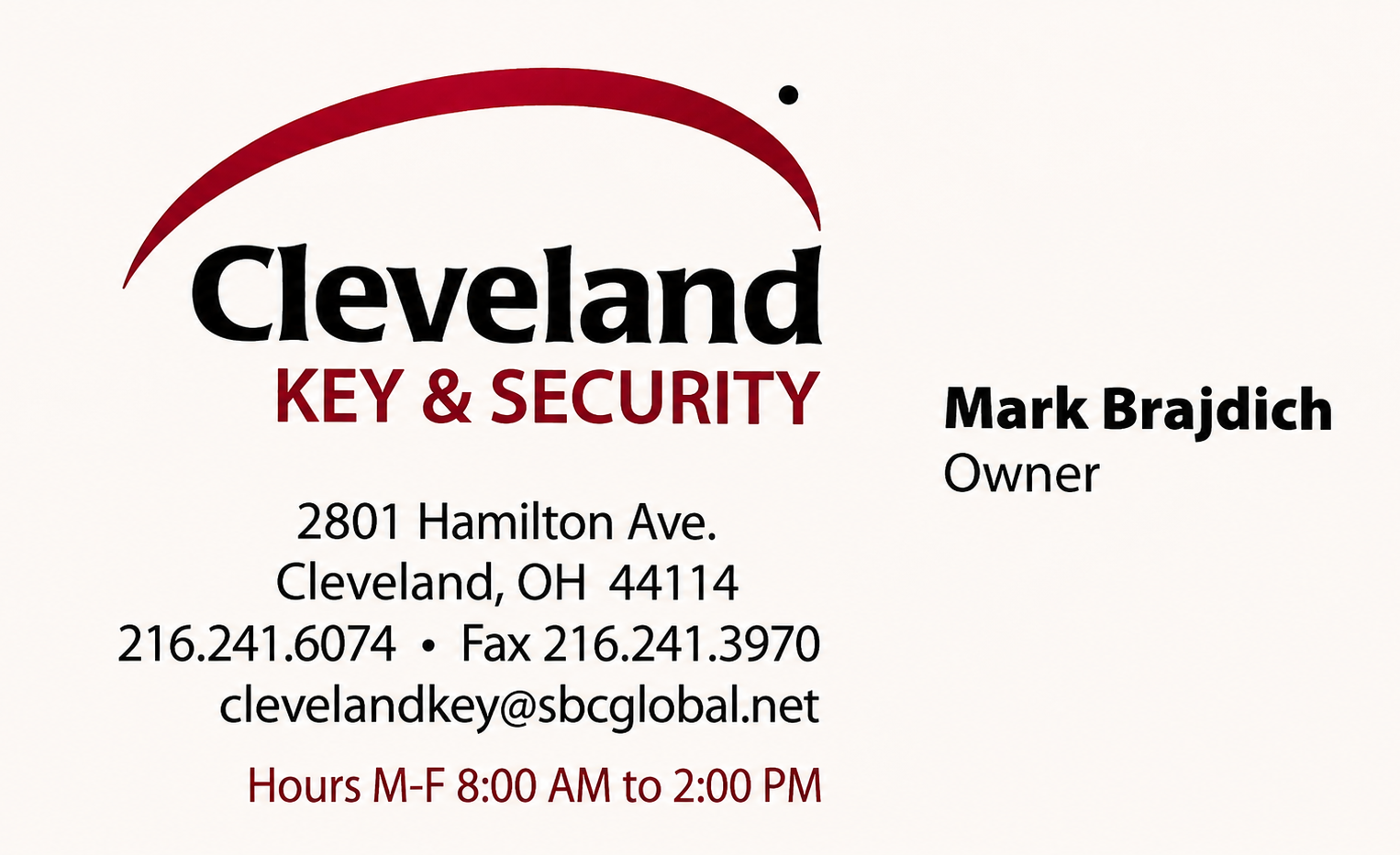 Cleveland Key & Security business card